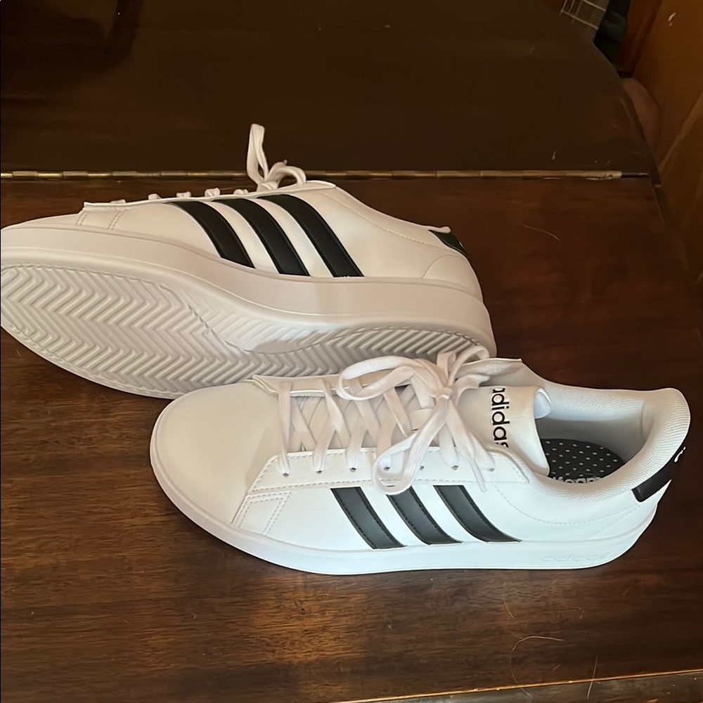 Adidas Classic White Sneakers with Black Stripes